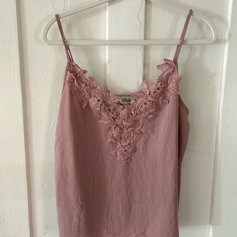 Women's Pink Lace Trim Top
